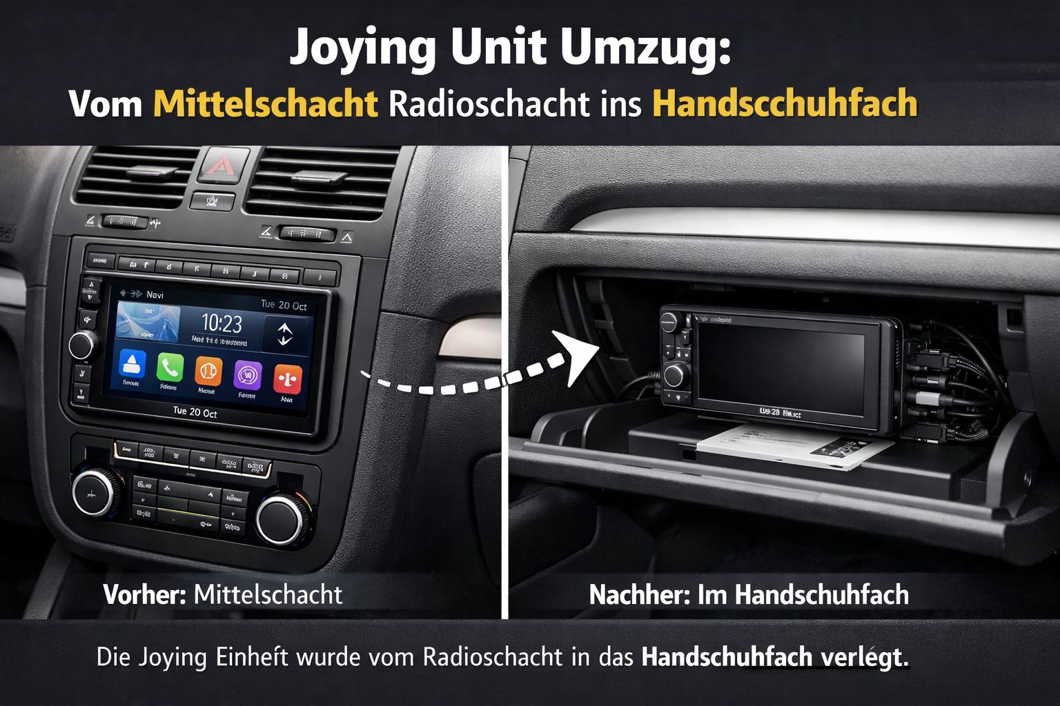 Joying Unit in das Handschuhfach einbau